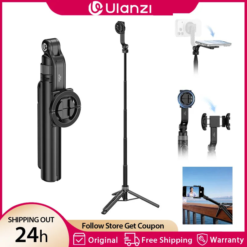 Ulanzi TT86 Mini Overhead Selfie Stick ជើងកាមេរ៉ាទូរសព្ទម៉ាញេទិក ជាមួយនឹង 2 in 1 Clamp Mount ការគ្រប់គ្រងឥតខ្សែ សម្រាប់ Vlog Iphone 17 Android