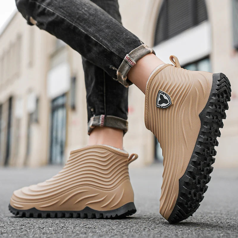 Men's warm plush rain shoes winter non-slip waterproof outdoor fishing water shoe fashion youth casual wading camping rain boots