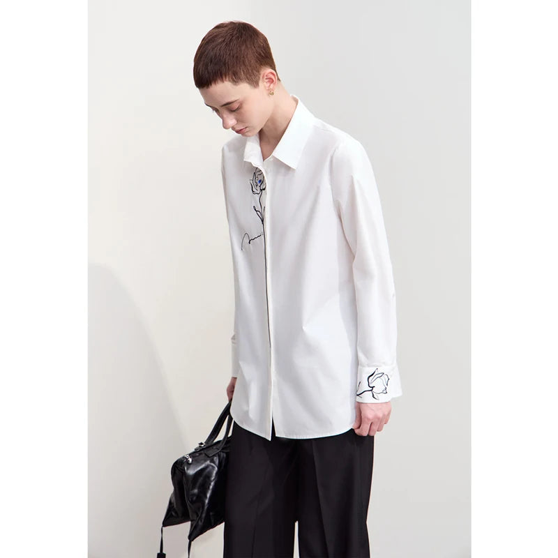អាវ Amii Minimalism សម្រាប់នារី រដូវស្លឹកឈើជ្រុះ ឆ្នាំ២០២៤ អាវថ្មីសម្រាប់ធ្វើដំណើរ រចនាបថសាមញ្ញ ប៉ាក់ដោយកប្បាស រចនាបទបែប Basic លេខ១២៤៤៣០០៧