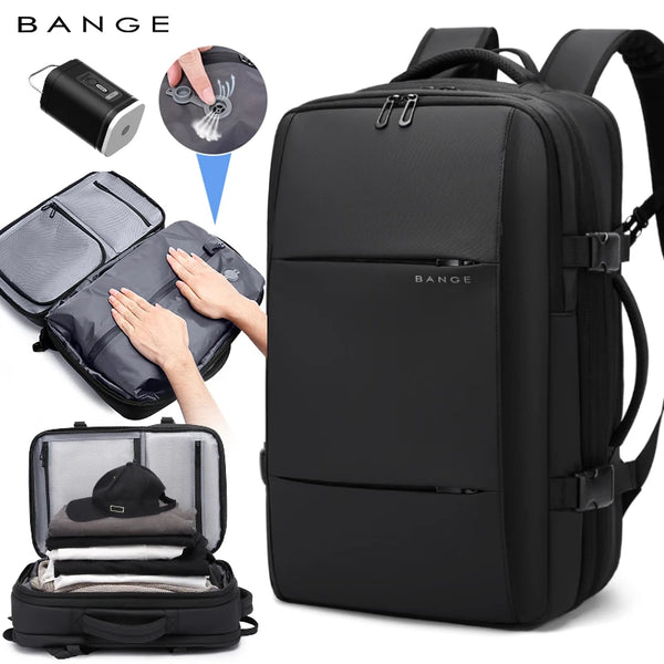 BANGE Expandable Men Travel Backpack With Vacuum Compression 17 inch Laptop Backpacks Business Large School Backpack For Hiking