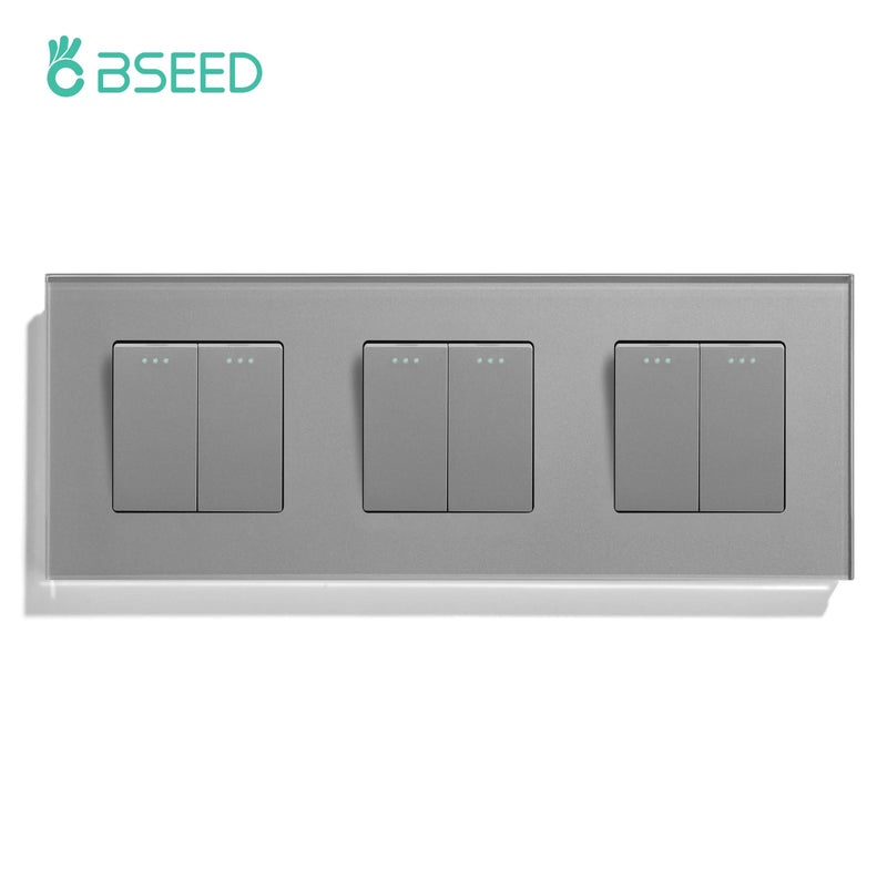 BSEED EU Standard Wall Light Switch 1/2Gang 1Way Toggle Switch Glass Panel Mechanical Wall Switch On Off 10A 250V Blue Backlight