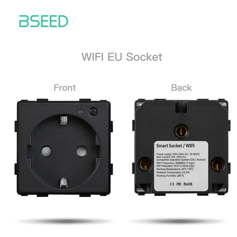 BSEED EU Stanndard Wifi Electrical Sockets Power Monitor Outlets Tuya Smart Life Alexa App Control Timing Function DIY Parts
