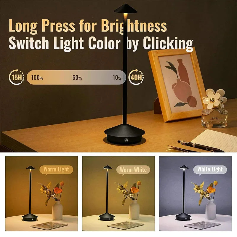 Cordless Table Lamps Rechargeable LED Desk Lamp Outdoor Waterproof Portable Touch Dimmable NightLight for Restaurant DiningHome