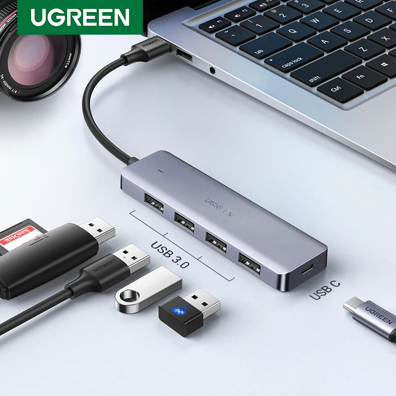 UGREEN USB HUB USB3.0 Splitter USB-A to 4xUSB-A 5Gbps Data Transfer Ports 5V/2A USB-C Power Supply for Desktop PC PS5 4 Laptop