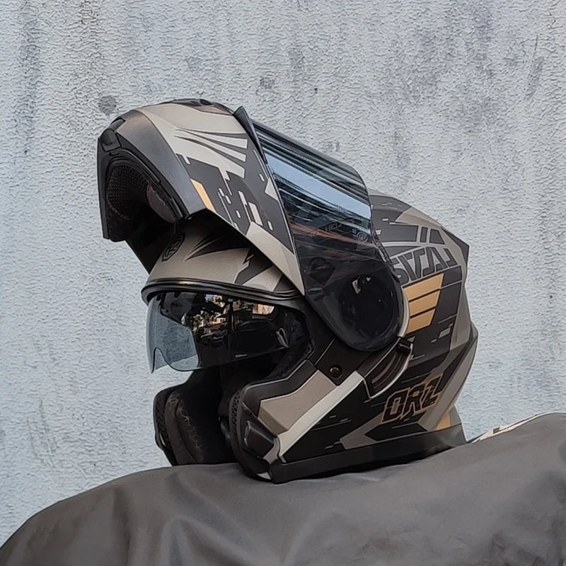 ORZ-162 motorcycle helmet, modular flipped full face helmet, long-distance off-road helmet with built-in sunshade