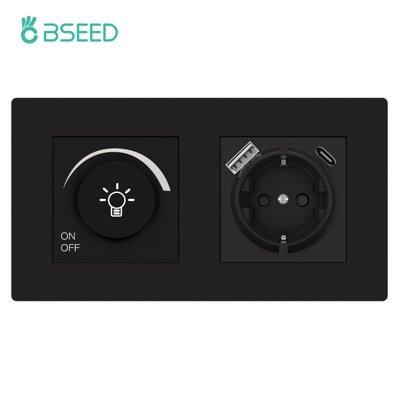 BSEED Normal Light Dimmer Switch Rotary Knob Dimmer Switch Adjustable Brightness Controller Plastic Frame Button Dimmer Switch
