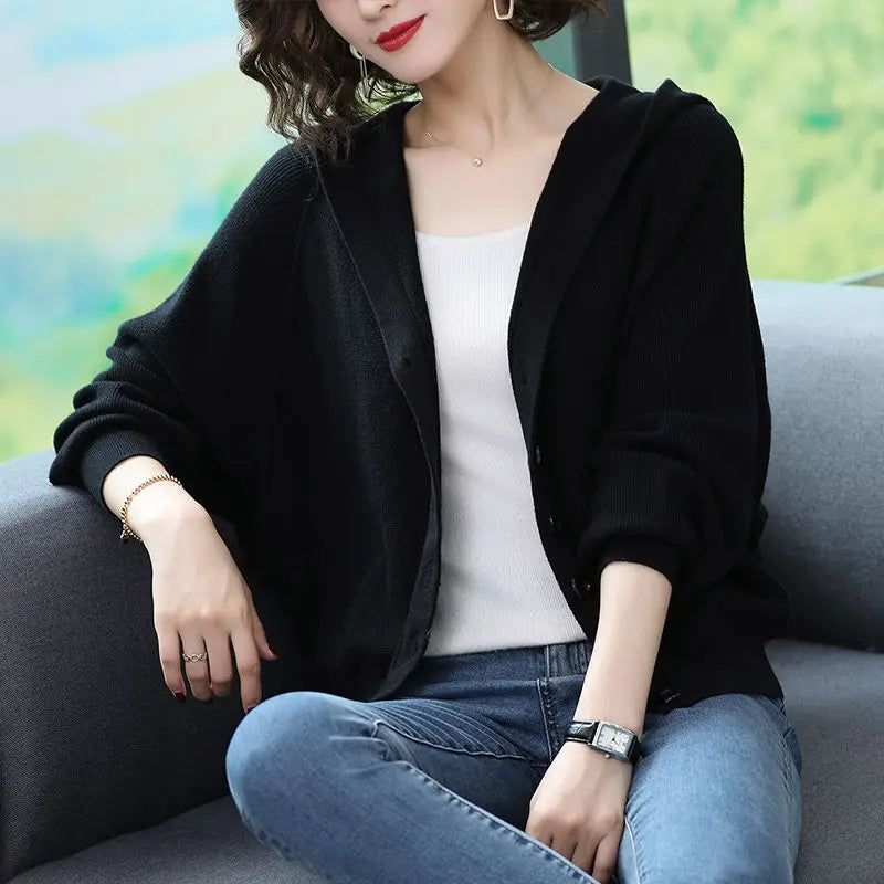 Knitted Cardigan Top Loose Fitting Sweater Jacket Spring Autumn Womens Clothing Korean Version Hoodie Warm Knitwears Coat
