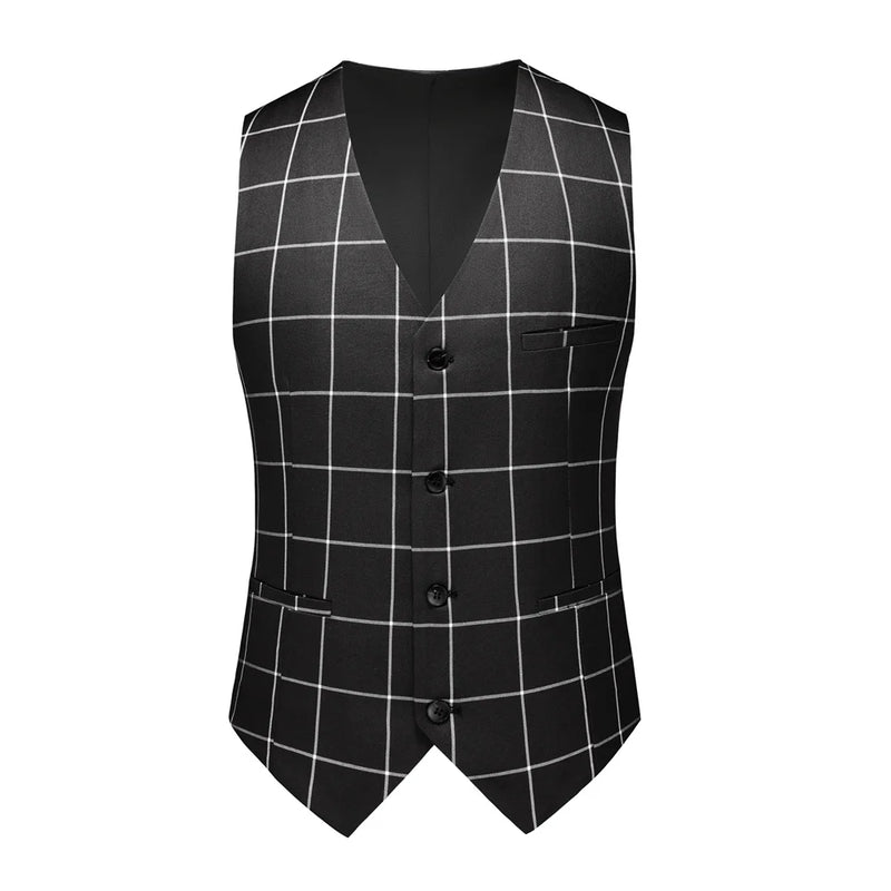 2026 New Men's Business Casual Sleeveless Vest Coat, Black and White Plaid Vests - Asian Size Slim-Fit Waistcoat. New 2026