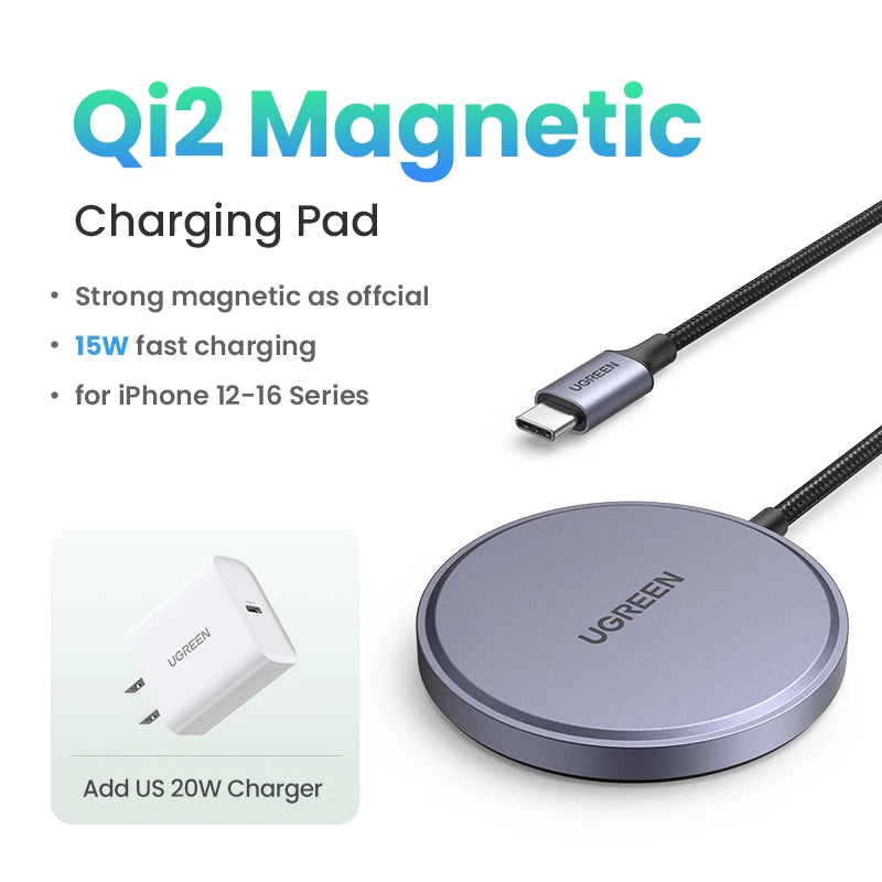 UGREEN 15W Magnetic Wireless Charger For iPhone 16 17 Pro Max Magnet Induction Charger Qi2 for Magsafe Wireless Charging Pad