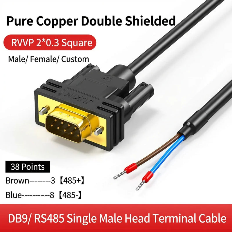 DIVEDEER DB9 Serial Cable RS232 RS485 Adapter Cord 3-Core 235 Terminal Wire 9-Pin COM Port Connector Single-End Male & Female