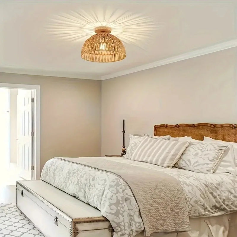 Handmade Wabi-sabi Natural Handmade Wicker Lampshade Ceiling Mount for Island Restaurant Bedroom Living Room - No Bulb Included