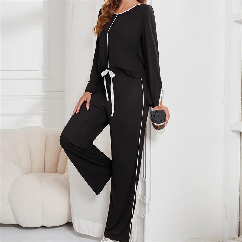 Women's Home Clothes Spring Autumn Casual Long Sleeved Pants Two-piece Set Casual Sleepwear Pajamas Female Outside Wear Pyjama