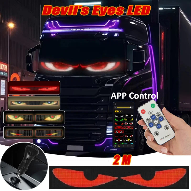 Truck Devil Eye LED Matrix Pixel Panel Soft Foldable APP&Remote Control Lighting Graffiti Scrolling Stickup TextLight Windshield