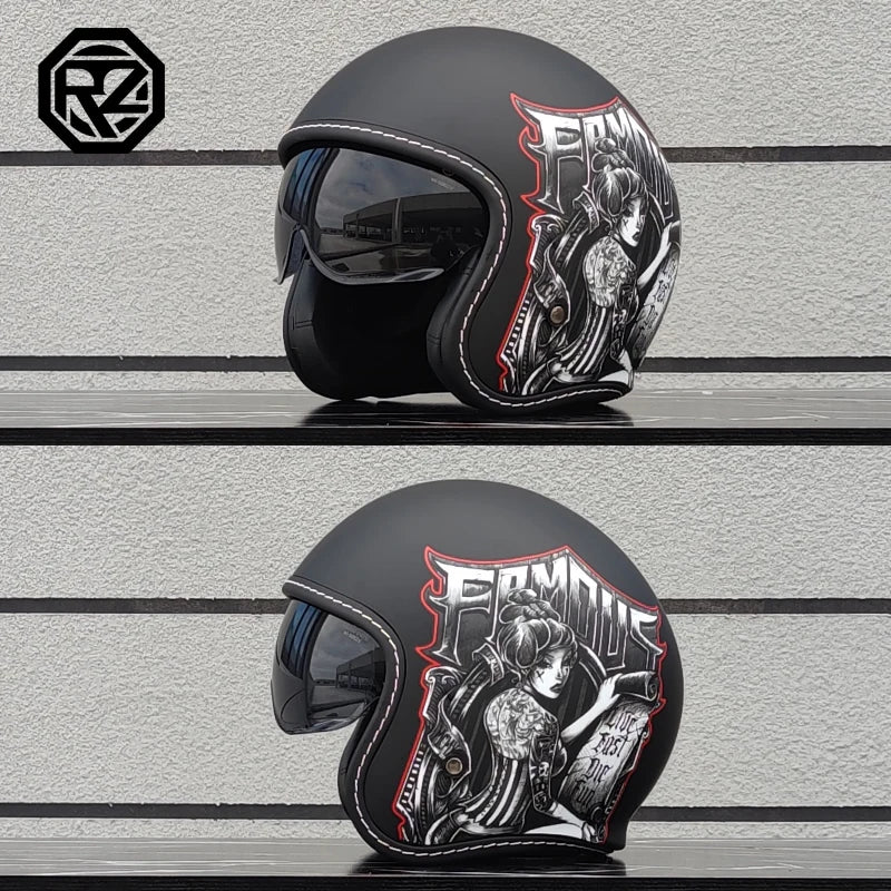 ORZ Retro Motorcycle Helmet Men's and Women's Half Helmet Cruise 3/4 Helmet Scooter Cruise