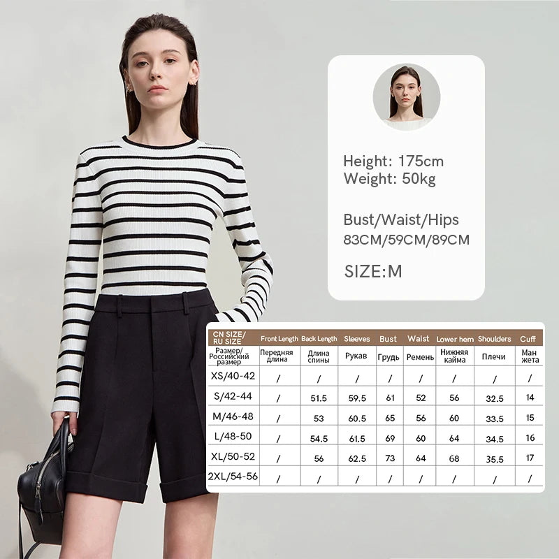 AMII Minimalism Women's Sweater 2026 Autumn New Office O-Neck Pullovers Knitt Sweaters Long Sleeves Women's Strip Tops 12523134
