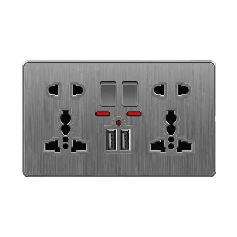 Nordic style large tilt plate grey 13A British standard electrical switch socket, universal wall dual socket with USB port 2.1A