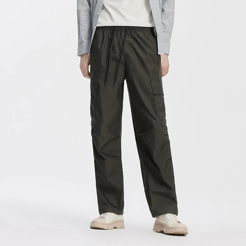 Semir Men Pants Loose Straight Outdoor Cargo Knee Pleat Drawstring Waist Utility Casual Autumn Trousers Daily Wear 2026