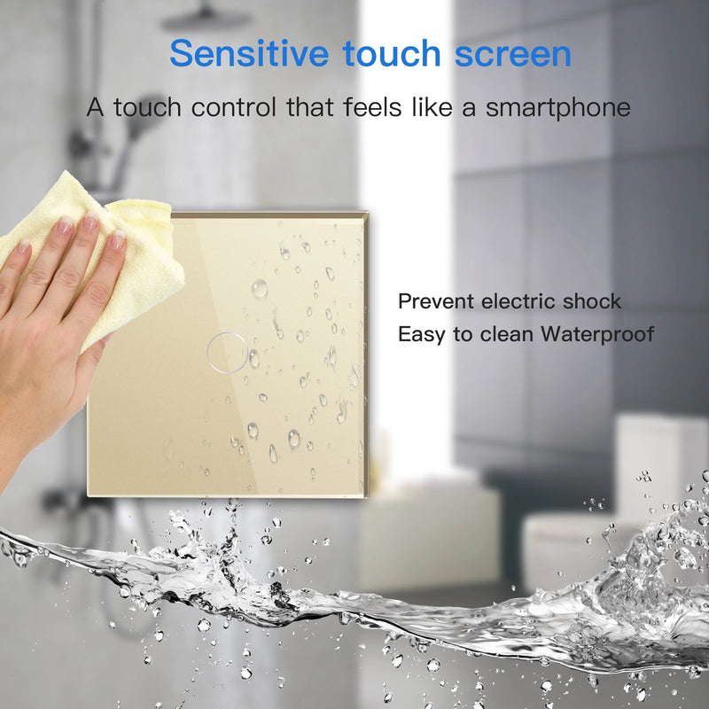 Bseed Touch Light Switch 1/2/3Gang 2Way Wall Socket Type-C USB Port Light Switches For Stairs Glass Panel Blue Backlight 240V