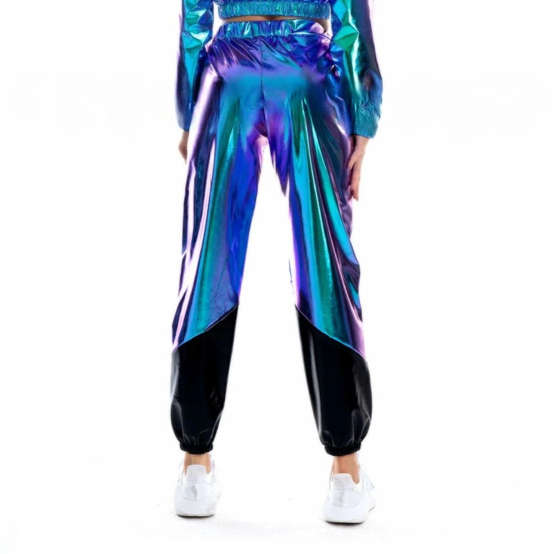 2026 New Women's Blue-Black Pants, Elastic Waist Color-Blocked Trousers, Perfect for Nightclubs/Parties/Dancing.