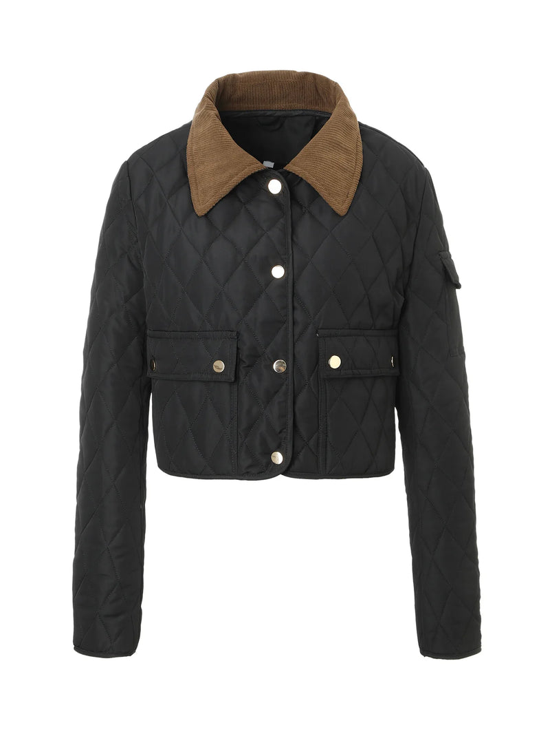 Women's Short-length Long-sleeve Winter Cotton Coat with A Single-breasted Lapel; Available in Apricot, Black, and Army Green.