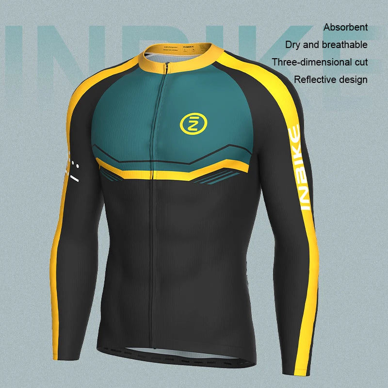 INBIKE Men's Long Sleeves Cycling Jersey Bicycle Bike Top Shirt Biking Clothing Quick Dry Full with Pockets Man Cycling Clothing