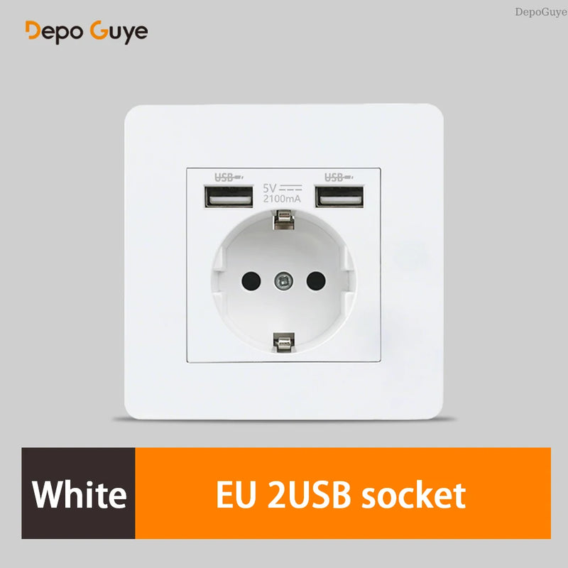 Retro EU French Standard Metal Double USB Wall Power Socket,Brushed Stainless Steel Antique Outlet with Type-c Usb Charing Port