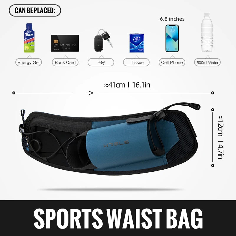 WRELS Running Bag Waist Bag Men Belt Bag Marathon Trail Waist Pack For Phone Water Bottle Sports Fanny Pack Fitness Dual Pocket