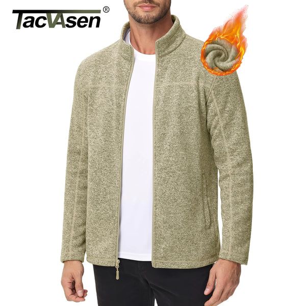 TACVASEN Mens Fleece Work Jackets Lightweight Spring Winter Full Zip Jacket Soft Casual Outdoor Hiking Coats with Zipper Pockets