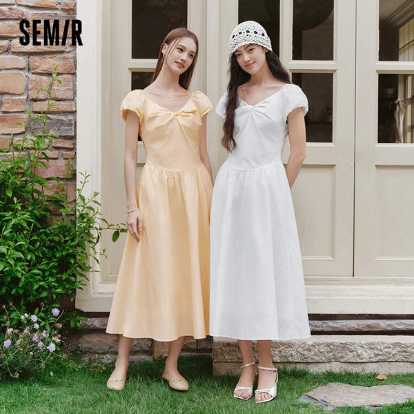 រ៉ូបស្ត្រី Semir ដៃអាវប៉ោង ចង្កេះខ្ពស់ រាងអក្សរ A រ៉ូបវែង រដូវក្តៅ ឆ្នាំ២០២៦