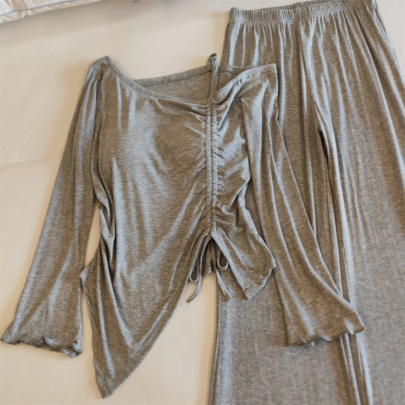 Fashion Modal Sleepwear For Women Pajamas Spring Autumn Chest Pad Outside Wear Pijama Two-piece Set Long Sleeved Home Clothes