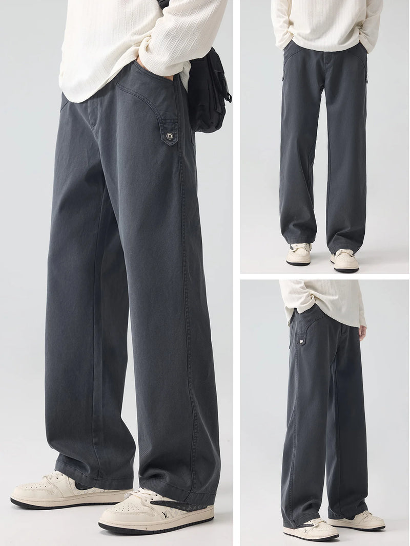 DUKEEN Heavyweight Lyocell Blend Straight Men's Casual Pants 2025 Autumn Soft Loose Fit Essential Trousers Men's Clothing