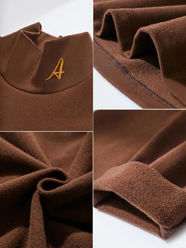 AMII Minimalism Women's Turtleneck T-shirts Embroidered Fleece Warm 2026 Winter Long Sleeve Slim Commuter Knitted Tops 12424114