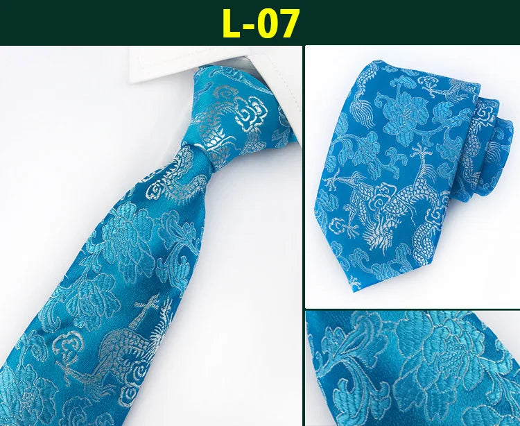Men's Red Tie with A Chinese-style Design, Featuring A Jacquard Pattern of A Chinese Dragon; Available in Multiple Colors.