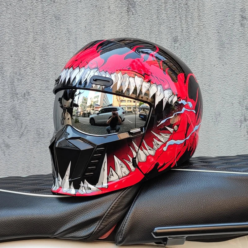 ORZ Retro Cruising Motorcycle Helmet Black Warrior Style Multi functional Combination Full Helmet ABS Material GB-7