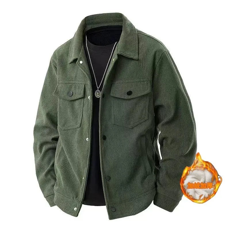 Men's Long-sleeve Collared Jackets for Fall and Winter, Made of Corduroy Fabric with A Fleece Lining and Extra Padding.