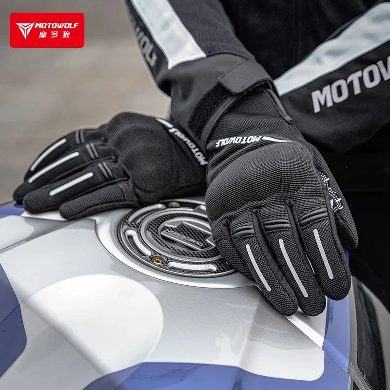 ស្រោមដៃម៉ូតូ Motowolf រដូវក្តៅសំណាញ់ខ្យល់ចេញចូលបានពេញម្រាមដៃ ការពារការដួល អេក្រង់ប៉ះសម្រាប់ស្រោមដៃជិះម៉ូតូស្ត្រី ការពារការដួល