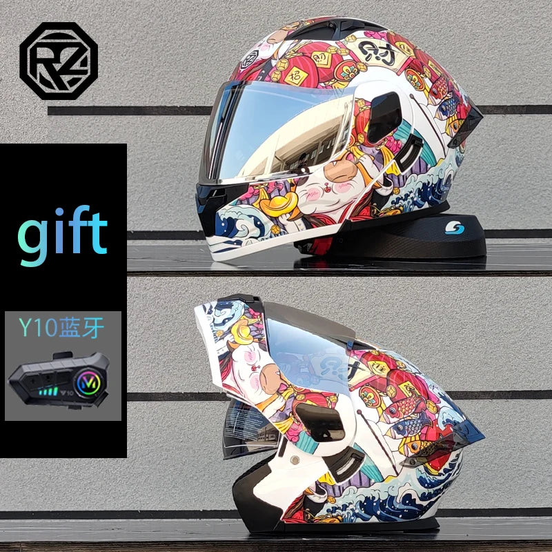 Modular flip motorcycle helmet with Bluetooth earphones, dual lens full helmet ORZ-103