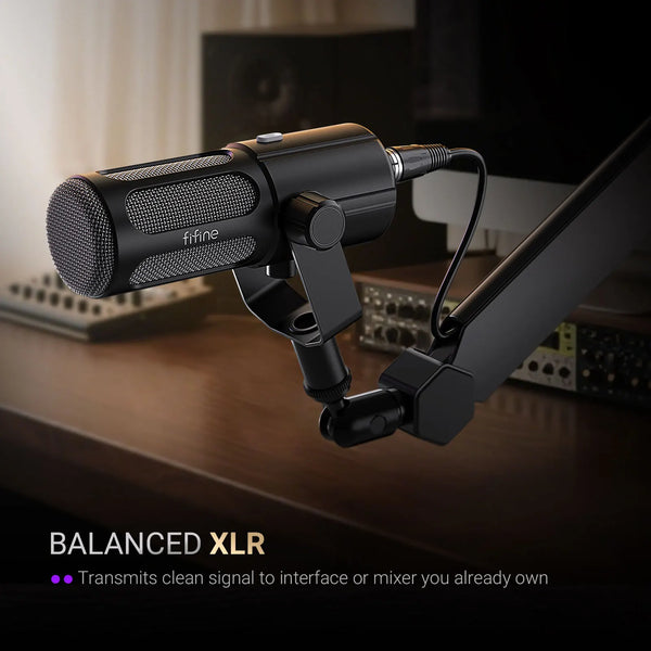 មីក្រូហ្វូន FIFINE USB/XLR Vocal Dynamic Podcast សម្រាប់ស្ទ្រីម ថតសំឡេង ផ្សាយ មីក្រូហ្វូនស្ទូឌីយោ សម្រាប់កុំព្យូទ័រ ជាមួយប៊ូតុងបិទសំឡេង-TANK6