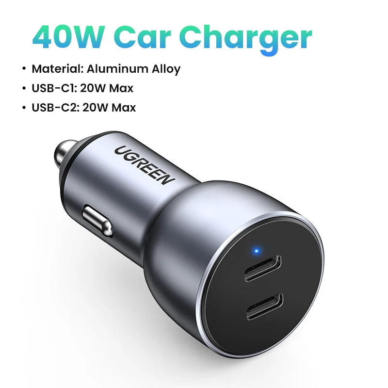 Ugreen 36W Quick Charge 4.0 3.0 QC USB Car Charger for Xiaomi QC4.0 QC3.0 Type C PD Car Charging for iPhone 17 16 15 PD Charger