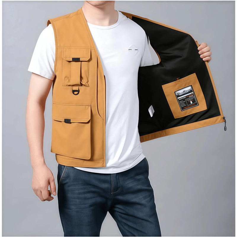 Men's 2025 Autumn Multi-Pocket Breathable Outdoor Casual Sports Sleeveless Jacket Fashion Photographer Design Fishing Vest
