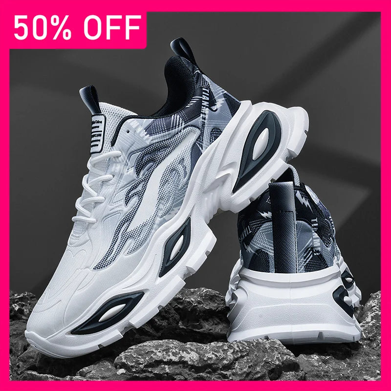 Men Sports Shoes Fashionable Versatile Comfortable Mesh Breathable Lightweight Thick Soled Shoes New Street Fitness Shoes Man