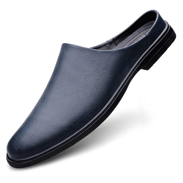 Summer Fashion Half Shoes Men Casual Comfortable Leather Shoes Half Slippers Solid White Slip On