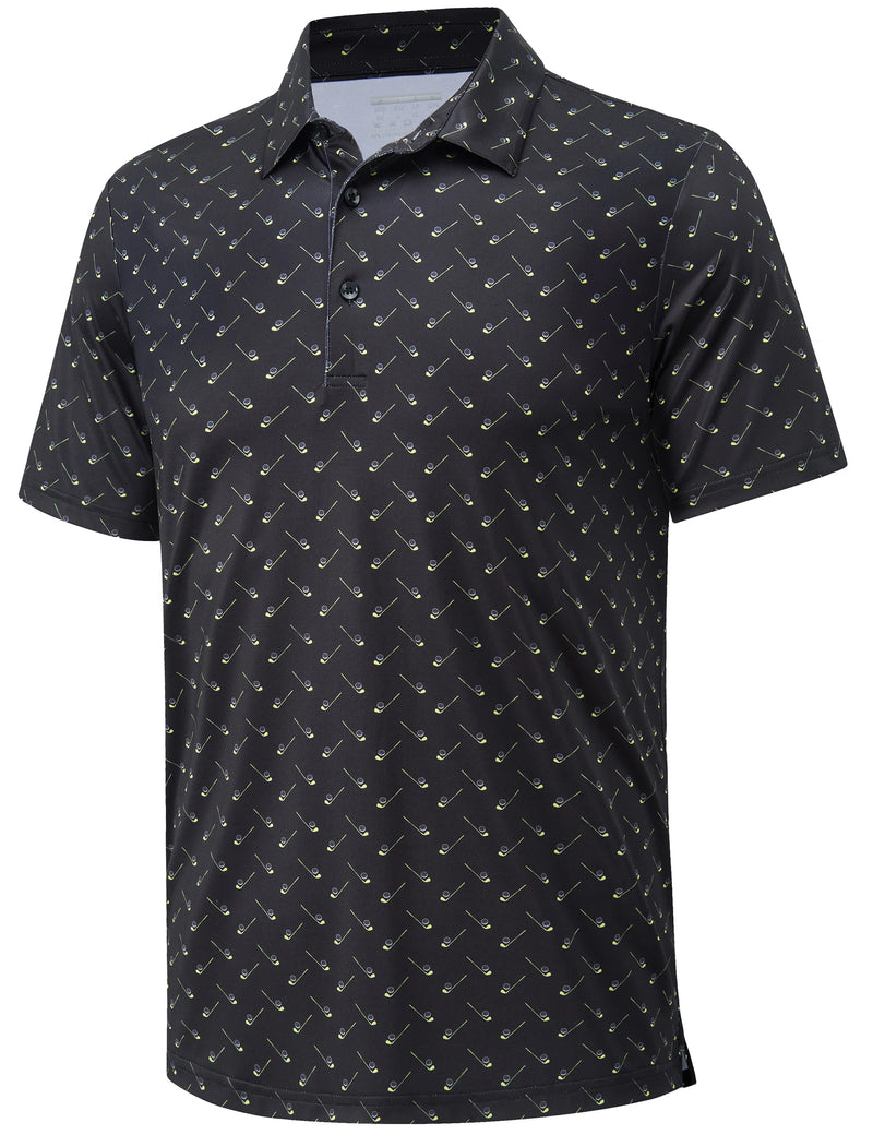 TACVASEN Mens Polo Shirts Casual Short Sleeve Print Patterns Collared Shirt Performance Moisture Wicking Golf Polos Work Polos