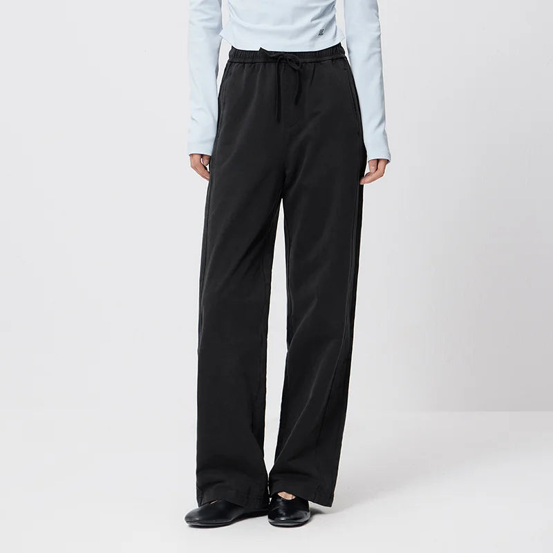 Semir Vintage Pants Women Spring Distressed Cotton Split Design Leg Lengthening Retro Slouchy Street Wide Leg Trousers