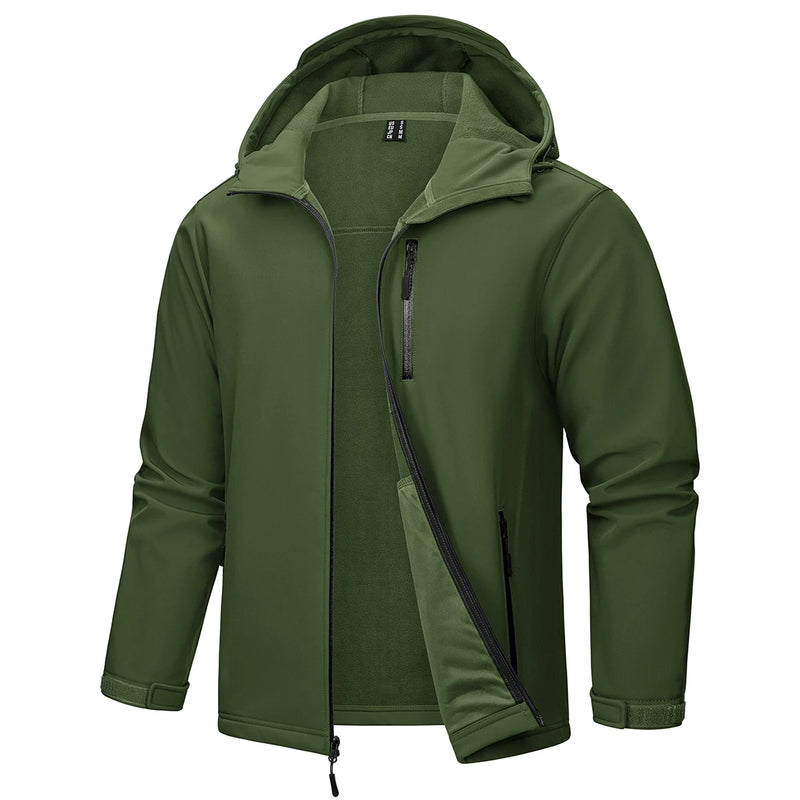 TACVASEN Hiking Outdoor Jackets Men's Hooded Fleece Lined Coats Softshell Waterproof Windpoof Outerwear Multiple Zipper Pockets
