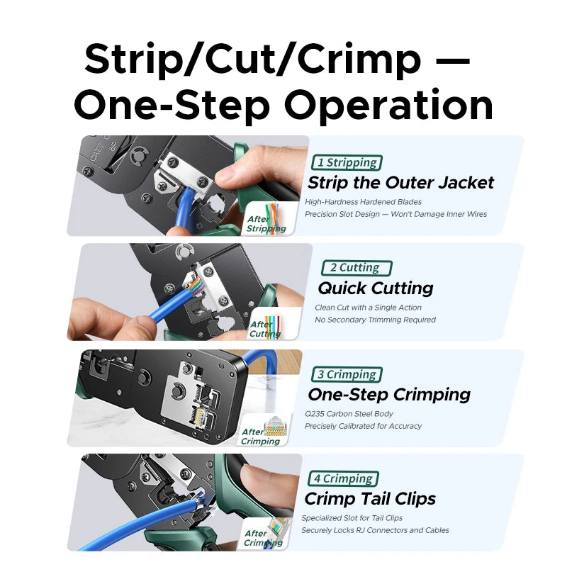 UGREEN RJ45 Crimper Tools Crimping Pliers for CAT5/6/7/8 8P/6P Ethernet Lan Cable Network Cutter Stripper Plier Multifuntion