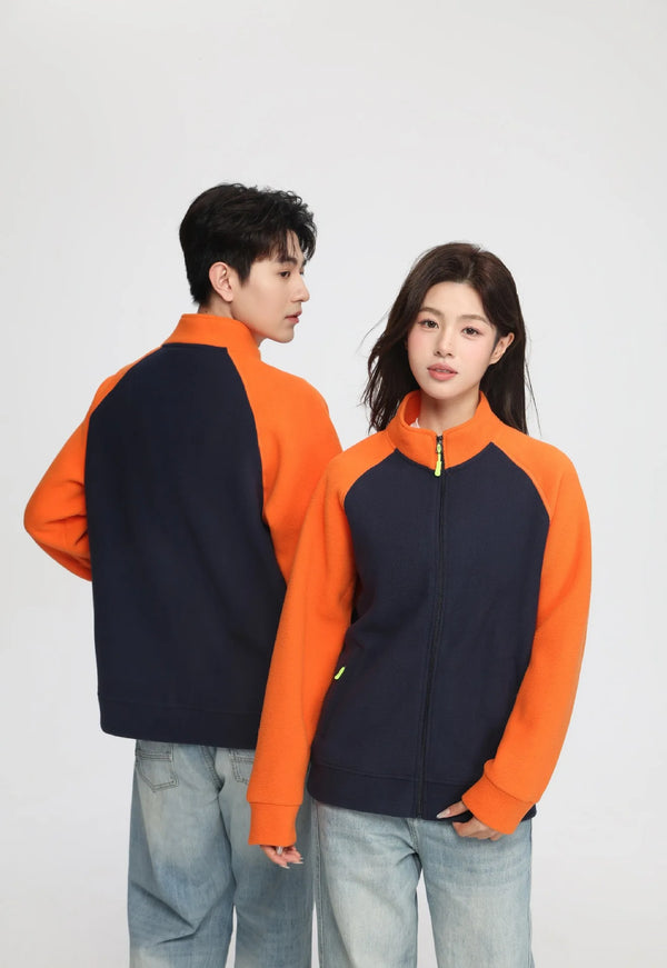 Autumn and Winter New Arrival zipper work jacket Custom-made polar fleece two-color stand-up collar hoodie with logo printing