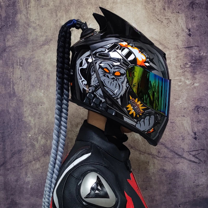 Motorcycle full face helmet double lens fashion quick release racing helmet Casco Casque Moto approved motorcycle accessories
