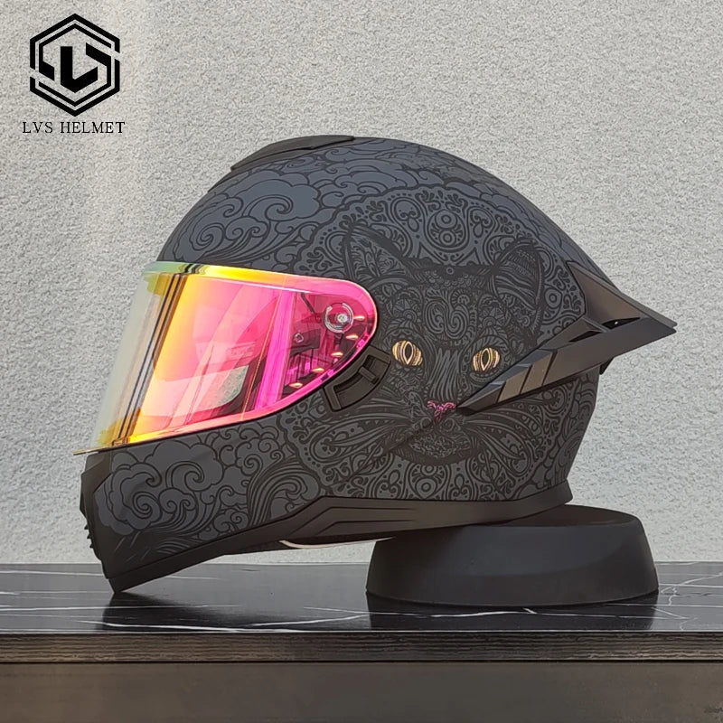 LVS high-quality adult motorcycle helmet with double lenses and full coverage track helmet, personalized large tail wing DOT