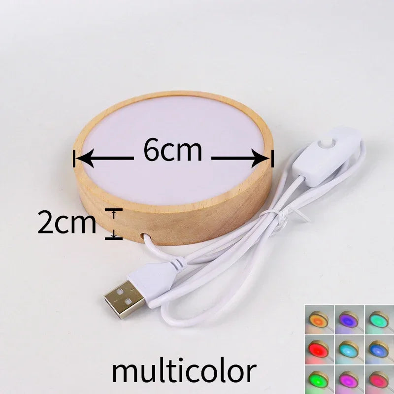 Wood Round LED Night Light Base Art Display Holder USB Lamp Holder for Crystals Glass Ball Resin Art Decoration Display Stand